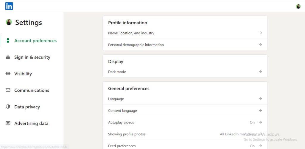 linkedin account settings