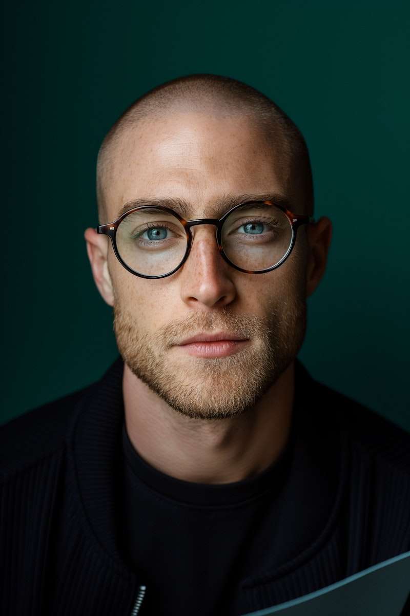 About Me 1 Intense Gaze of a Bald Man with Green Eyes